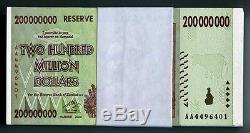 Zimbabwe 200 Million Dollars x 100pcs AA2008 P81 bundle consecutive UNC currency