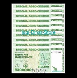 Zimbabwe 25 Billion Dollars Special Agro Cheque, 2008 P-62 UNC X 10 PCS Notes