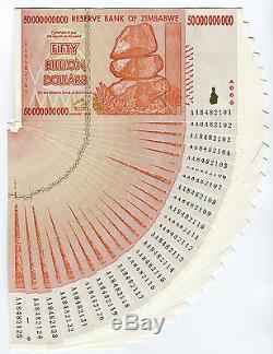 Zimbabwe 50 Billion Dollars x 25 pcs AA 2008 P87 consecutive UNC currency bills