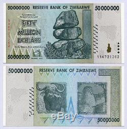 Zimbabwe 50 Million Dollars x 100pcs AA 2008 P79 bundle consecutive UNC currency