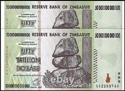 Zimbabwe 50 Trillion Dollars, 2008, AA, P-90, UNC X 2 PCS