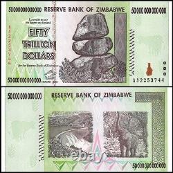 Zimbabwe 50 Trillion Dollars, 2008, AA, P-90, UNC X 5 PCS