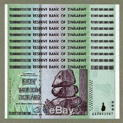 Zimbabwe 50 Trillion Dollars x 10 pcs AA 2008 P90 consecutive UNC currency bills