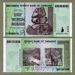 Zimbabwe 50 Trillion Dollars x 10 pcs AA 2008 P90 consecutive UNC currency bills