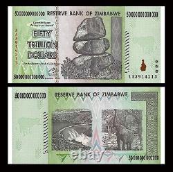Zimbabwe 50 Trillion Dollars x 5 Pcs 2008 P-90 AA 100% Currency Banknote Unc COA