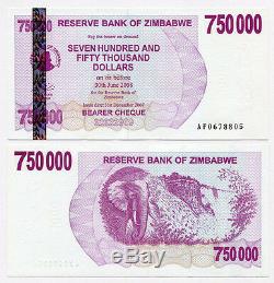 Zimbabwe 750 Thousand Dollars x 25 pcs 2007 P52 consecutive UNC currency bills