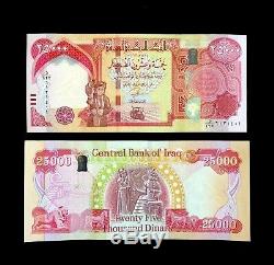 100 000 New Irak Monnaie (iqd) 2013 25000 Iraqi Dinar (2013) X 4 Pcs Unc
