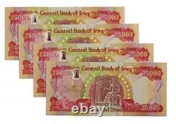 100 000 dinars irakiens non circulés, billets de 25 000 (4 x 25 000), nouvelle monnaie IQD