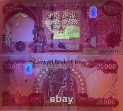 100 000 dinars irakiens non circulés, billets de 25 000 (4 x 25 000), nouvelle monnaie IQD