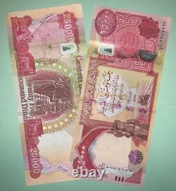 100 000 dinars irakiens non circulés, billets de 25 000 (4 x 25 000), nouvelle monnaie IQD