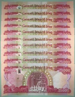 100 000 dinars irakiens non circulés, billets de 25 000 (4 x 25 000), nouvelle monnaie IQD