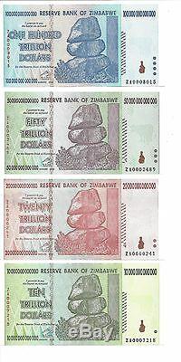 100 50 20 Et 10 Trillions De Zimbabwe Za Dollar Remplacement Monnaie Monétaire. Unc
