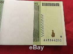 100 X Zimbabwe 10 Trillion Dollar Unc Vente De Billets De Banque Aa 2008 100 Trl Ser