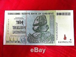 100 X Zimbabwe 10 Trillions De Dollars Unc Billets De Banque Aa 2008 100 Trillions Sr