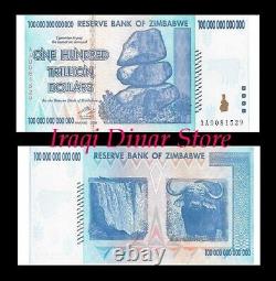 100 trillions de dollars zimbabwéens 500 000 dongs vietnamiens + 25 000 dinars irakiens non circulés