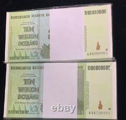 100pcs 2008 Zimbabwe 10 Trillion Dollars Banque Monnaie Monnaie Unc Bundle