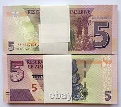 100pcs 2019 Zimbabwe 5 Dollars Banknote Monnaie Unc Bundle