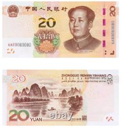 100pcs Chine 20 Yuan Rmb Banknote Currency 2019 Unc Bundle Continu