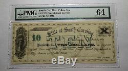 $ 10 1872 Columbia En Caroline Du Sud Sc Bank Obsolète Note Bill! Unc64 Pmg Monnaie