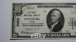 10 $ 1929 Billet De Banque National Du Ks Pittsburg Kansas Kansas Bill N ° 3463 Crisp Unc