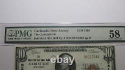 $10 1929 Carlstadt New Jersey Nj Monnaie Nationale Banque Note Bill Ch #5416 Unc58