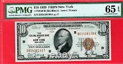 $10 1929 Frbn New York Pmg 65 Gem Unc Epq 1860-b National Currency B03408198a