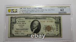 $10 1929 Lyons Kansas Ks Monnaie Nationale Note Banque Bill Ch. No 14048 Unc62 Pcgs