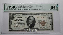 10 $ 1929 Monticello New York Ny Banque De Monnaie Nationale Note Bill #1503 Unc64 Pmg