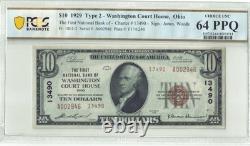 10 $ 1929 Ty2 Washington CH Ohio Billet de Monnaie Nationale PCGS 64 PPQ UNC Ch. 13490