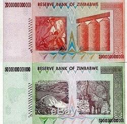 10, 20, 50 Billions De Dollars En Monnaie Zimbabwéenne En Argent. Unc USA Vendeur 100