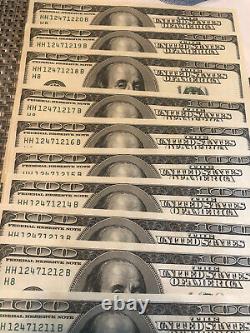 10 Consécutif 100 $ Bills 2006 Notes Unc Bill Note Monnaie Monnaie Unique Low Run