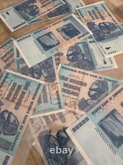 10 X Billets authentiques de 100 trillions de dollars du Zimbabwe, monnaie CIRCULÉE, AA/2008