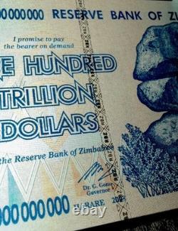 10 Zimbabwe 100 Trillions de Dollars 2008 AA P-91 Billet de Banque Neuf UNC Monnaie Zim avec Certificat d'Authenticité