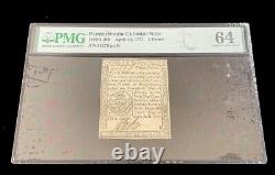 10 avril 1777 PMG Choix Unc-64 Un des 17 notés par PMG 3 Pence Pennsylvanie