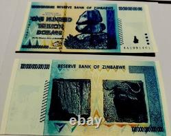 10 x Zimbabwe 100 Trillions de Dollars 2008 AA P-91 Billet de Banque Neuf UNC Monnaie Zim COA