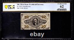 10c CENT TROISIÈME ÉMISSION MONNAIE FRACTIONNAIRE FR. 1255 PCGS B NON CIRCULÉ UNC 62