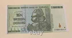 10pcs 10 Trillions Zimbabwe Dollar Aa Uncirculated 2008. Monnaie Monétaire Unc