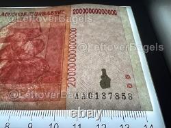 10x Zimbabwe 20 Trillions de Dollars Billet d'Argent UNC Monnaie Hyperinflation