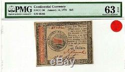 14 Janvier 1779 $ 45 Continental Monnaie Pmg Choix Unc 63 Epq Fr # Cc-96