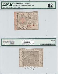 14 Janvier 1779 $80 Devise Continentale En Cc-102 Pmg Unc-62