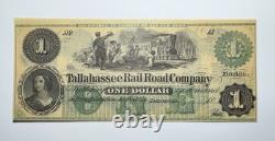 1800s 1 $ La Tallahassee Rail Road Company Floride Monnaie obsolète UNC