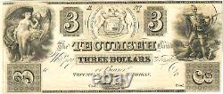 1838 BANQUE TECUMSEH MICHIGAN NOTE DE CURRENCY DE 3 $ 3 LAZY RARES BEAU UNC
