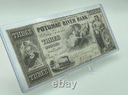 1854 $3 Potomac River Bank Georgetown, D.c. Obsolete Currency Note Unc