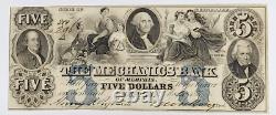 1854 5 $ Banque des Mécaniciens de Memphis Tennessee TN Billet Rare Blue Fives Monnaie UNC