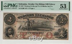 1857 $ Western 2 Omaha Nebraska Bourse Obsolète Monnaie Pmg A Propos Unc 53