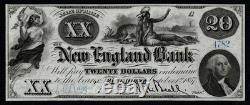 1857 billet de banque rare de 20 $ émis par la New England Bank, ME, GEM UNC, billet de banque cassé