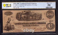 1862 100 $ États Confédérés D'amérique Note T-40 Pf-1 Pcgs B À Propos De Unc Au 50