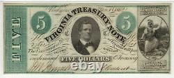 1862 $ 5 Virginia Trésor Note Richmond Obsolète Devise Pmg À Propos De Unc 53 (051)
