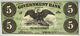 1862 5 $ Washington Dc Gouvernement Bank Note Unc Obsolète Monnaie Ordinaire Retour
