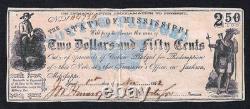 1862 État du Mississippi 2,50 $ monnaie de la guerre de Sécession coton gagé environ UNC